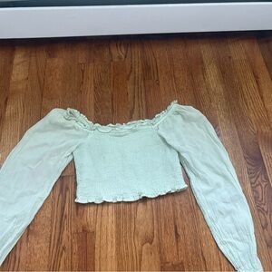 Aerie Light Green Off-Shoulder Blouse